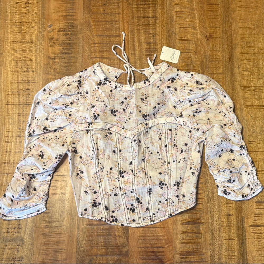 NWT 💎 Free People Floral Backless Puff Sleeve Blouse